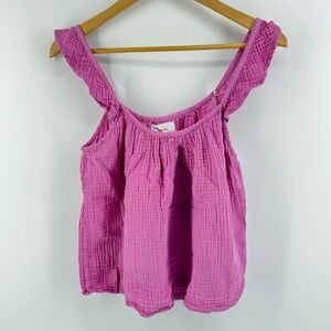 Xirena Rue Flowy Fairy Pink Cotton Gauze Cottagecore Boho L Ruffle Tank Top